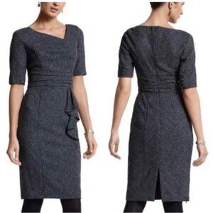 White House Black Market Asymmetrical Neckline Tweed Short Sleeve Dress, Sz 6